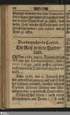 Das dreyzehende Capitel. Die Reise in mein Vatterland