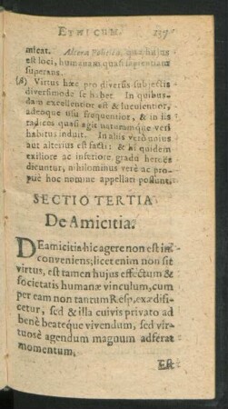 Sectio Tertia. De Amicitia.