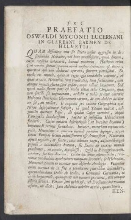 Praefatio Oswaldi Myconii Lucernani In Glareani Carmen De Helvetia