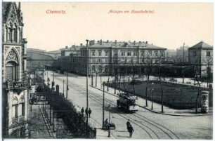 Chemnitz. Anlagen am Hauptbahnhof mit Straßenbahn