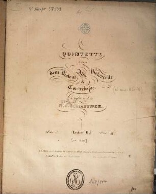 Quintette : pour 2 violons, alto, violoncelle & contrebasse ; oeuv. 32
