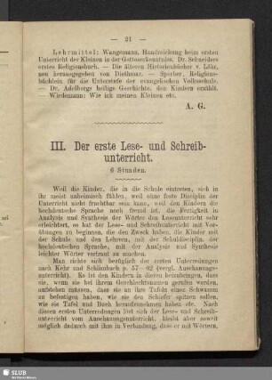 III. Der erste Lese- und Schreibunterricht