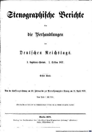 Verhandlungen des Reichstages. Stenographische Berichte. 44. 1877