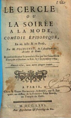 Le cercle ou la soirée à la mode : comédie épisodique en un acte et en prose