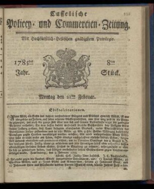 8tes Stueck, Montag den 21ten Februar. 1785