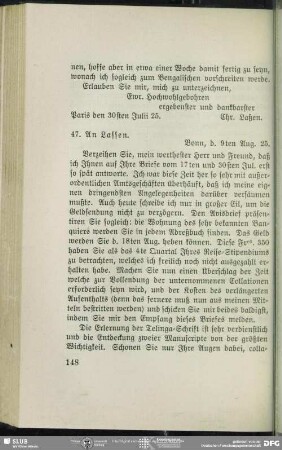 August Wilhelm von Schlegel an Christian Lassen, Bonn, 09.08.1825