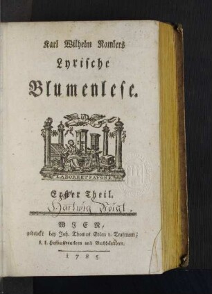 Erster Theil: Karl Wilhelm Ramlers Lyrische Blumenlese
