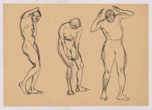 Weibliche Bewegungsstudien : Drei stehende Frauenakte in Bewegung