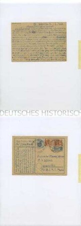 Postkarte des Vaters Gustav Weiss an den Sohn Harry Weiss aus dem Indochina-Konvolut des Legionärs Harry Weiss
