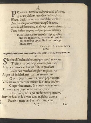 IV. [Prima mihi vox hac redeunti venit ad aures, ...]