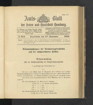 No.234, Sonnabend, den 27. September 1919