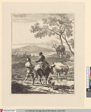 [Die reitende Hirtin; Shepherdess riding on a donkey]