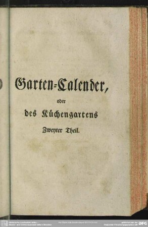 Garten-Calender, oder des Küchengartens Zweyter Theil