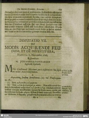 Disputatio VII. De Modis Acquirendi Feudum, Et De Investitura