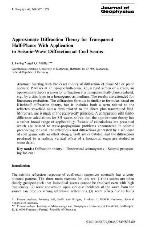 Approximate diffraction theory for transparent half-planes with application to seismic-wave diffraction at coal seams
