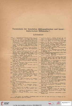 Verzeichnis der benutzten bibliographischen und kunsthistorischen Hilfswerke