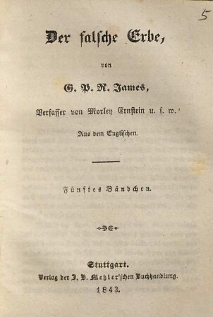 G. P. R. James' Romane, 69. Der falsche Erbe ; 5