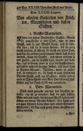 Das XXXIII. Capitel. Von allerley Gallerten von Früchten, Marmeladen und dicken Säfften.