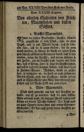 Das XXXIII. Capitel. Von allerley Gallerten von Früchten, Marmeladen und dicken Säfften.