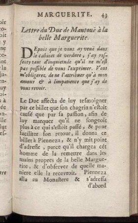 Lettre du Duc de Mantouë à la belle Marguerite.