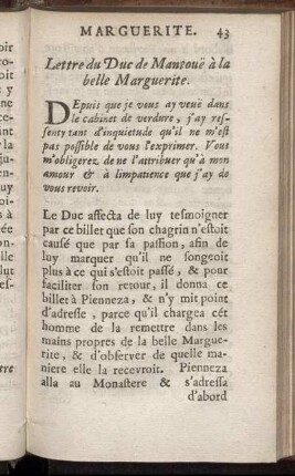 Lettre du Duc de Mantouë à la belle Marguerite.