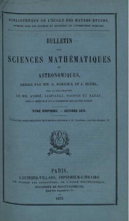 Tome Neuvième. - Octobre 1875.