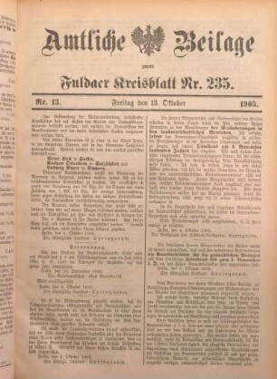 13: Beilage vom Freitag, 13. Oktober 1905