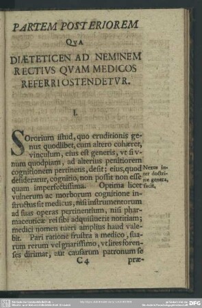 Partem Posteriorem Qua Diaeteticen Ad Neminem Rectius Quam Medicos Referri Ostendetur