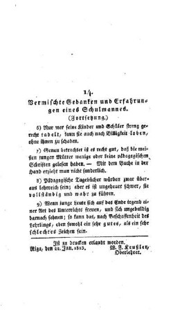 Vermischte Gedanken und Erfahrungen eines Schulmannes : (Fortsetzung) ; [14.]
