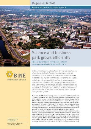 Science and business park grows efficiently. New energy concept to reduce park’s primary energy consumption by 30 per cent by 2020.