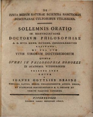 De Ivsta Rervm Natvrae Scientia Sanctioris Disciplinae Cvltoribvs Vtilissima