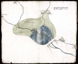 Plan des Sees, koloriert (33,5 x 40,5 cm), zwischen Kottenweiler und Oberweissach, mit Mühle und Damm