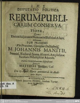 Disputatio politica de rerumpublicarum conservatione