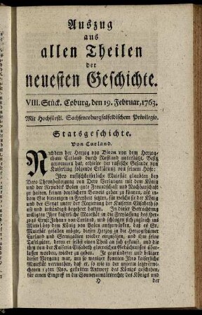 VIII. Stück. Coburg, den 19. Februar, 1763.