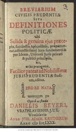 Breviarium Civilis Prudentiae Sive Definitiones Politicae ...