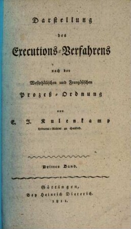 Darstellung des Executionsverfahrens nach der Westphälischen und Französischen Prozeßordnung, 3
