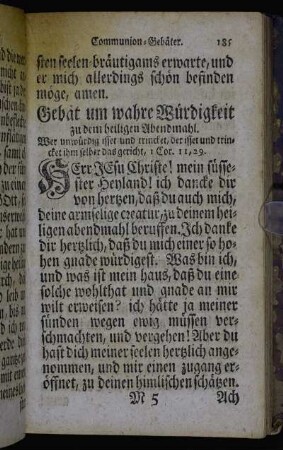 Gebät um wahre Würdigkeit zu dem heiligen Abendmahl. - Dancksagung nach dem heil. Abendmahl.