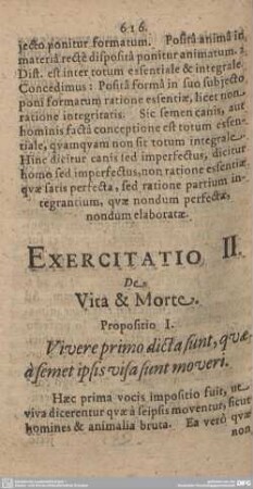 Exercitatio II. De Vita et Morte.