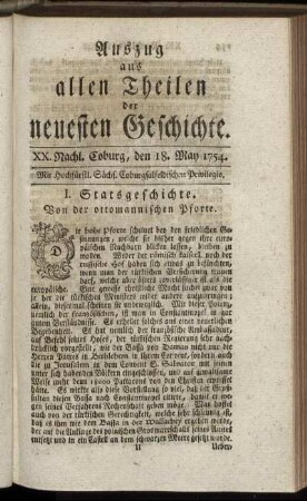 XX. Nachl. Coburg, den 18. May 1754.