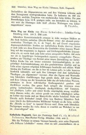 502-504 [Rezension] Schmaus, Michael, Einleitung, Gott der Dreieinige