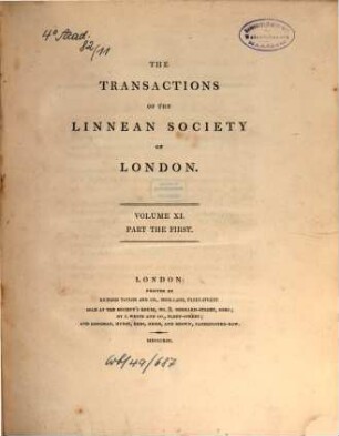 The transactions of the Linnean Society of London. 11, 11. 1813