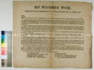 Bekanntmachung über die Kriegsereignisse bei Danzig vom 15. bis 19. April 1807 während des 4. Koalitionskrieges
