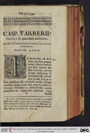 Casp. Varrerii censura in quendam auctorem, qui sub falsa inscriptione Berosi Chaldaei circumfertur