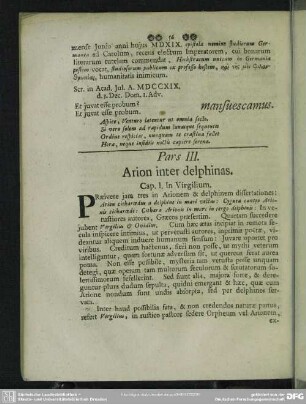 Pars III. Arion inter delphinas