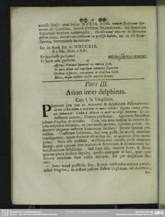 Pars III. Arion inter delphinas
