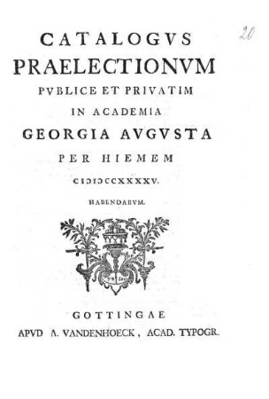 WS 1745: Catalogus praelectionum publice et privatim in Academia Georgia Augusta ... habendarum