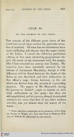 Chapter XI: On the Sources of the Indus