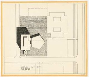 Hochschulbibliothek, Karlsruhe Neubau: Vorprojekt: Anbau eines weiteren Bibliotheksgebäudes. Lageplan, 1:500