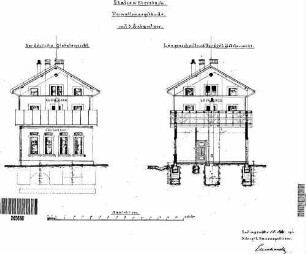 Ebersbach (Fils): Empfangsgebäude Längenschnitt,Giebelansicht