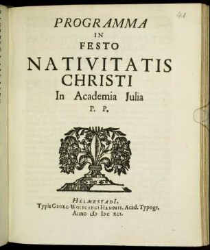 Programma In Festo Nativitatis Christi : In Academia Iulia P.P.
